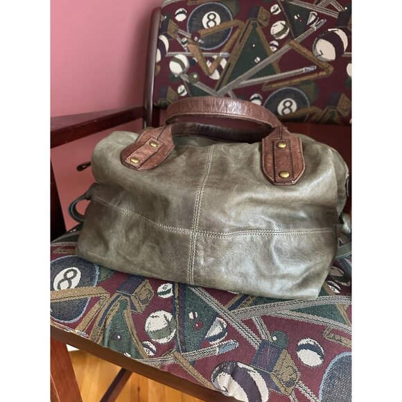 Kooba all leather 2 tone top handle handbag brown and olive green - Picture 5 of 8